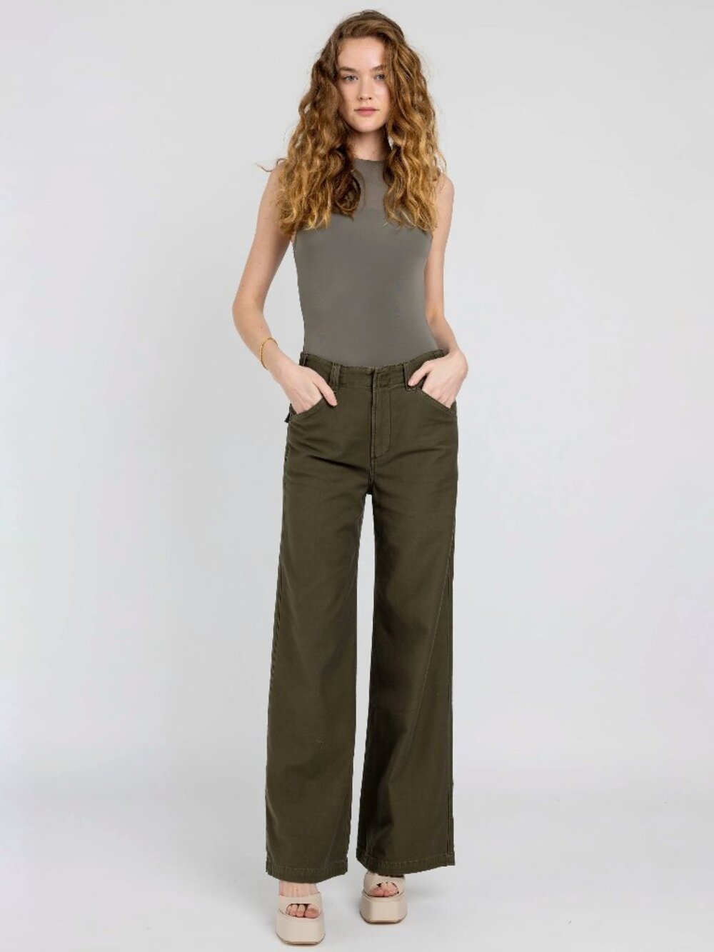 CITIZENS OF HUMANITY Paloma Utility Green 100% Cotton Wide Leg Pants, Size 32
